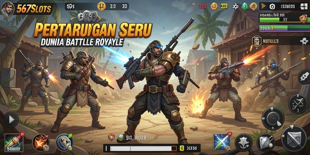Gameplay seru 567SLOTS dalam pertempuran Battle Royale yang mendebarkan.
