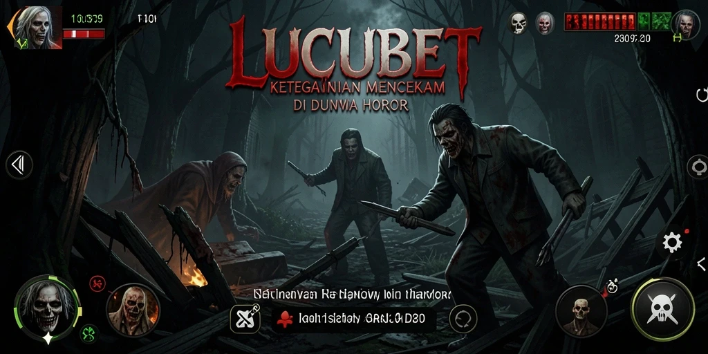Screenshot gameplay LUCUBET dengan nuansa horor yang mencekam.