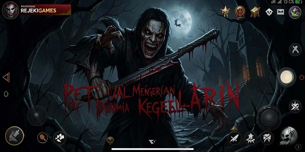 Tampilan gameplay menegangkan dari REJEKIGAMES yang penuh dengan kegelapan.