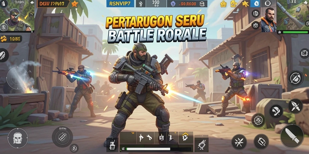 Screenshot RSNVIP7 menampilkan aksi pertarungan seru dalam Battle Royale.