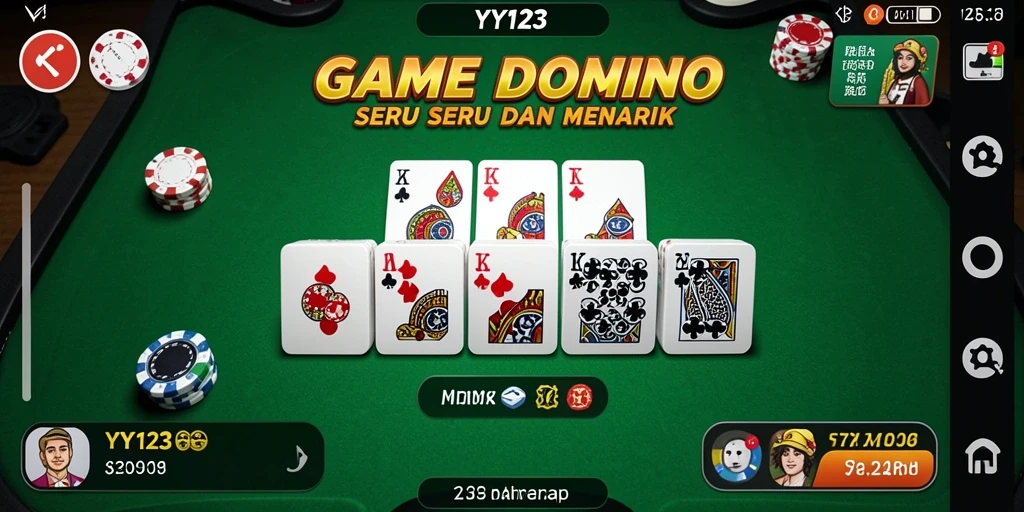 Tampilan utama gameplay seru dalam YY123 yang menunjukkan strategi domino.